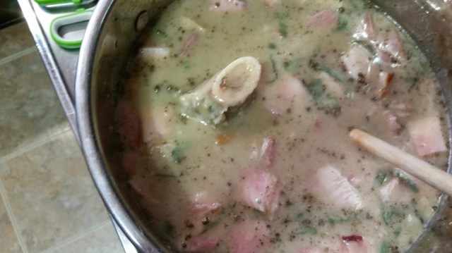 See the ham bone peeking out?  This will continue to add flavor to your soup.